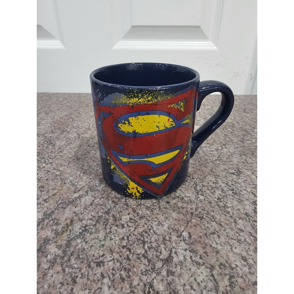 Superman DC Comics Distressed Street Art Logo 14 OZ Ceramic Mug Silver Buffalo
